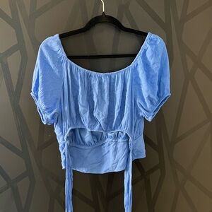 Ambiance Light Blue Puff Sleeve cropped Blouse